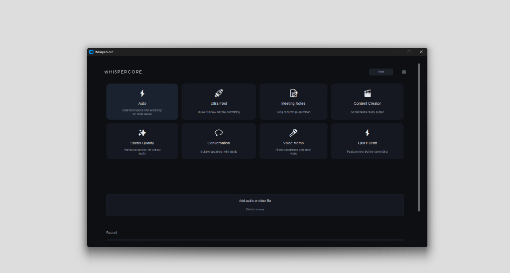 WhisperCore app: local speech-to-text with speaker diarization, 100% offline